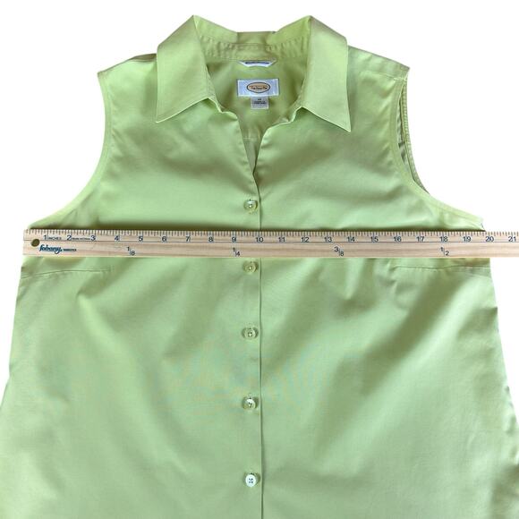 Talbots Top Women Sz 12 Lime Green Sleeveless Wrinkle Resistant Button Up Blouse - Picture 10 of 11